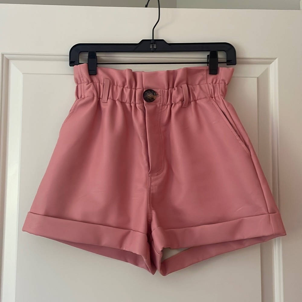 TOPSHOP Pink Faux Leather Shorts